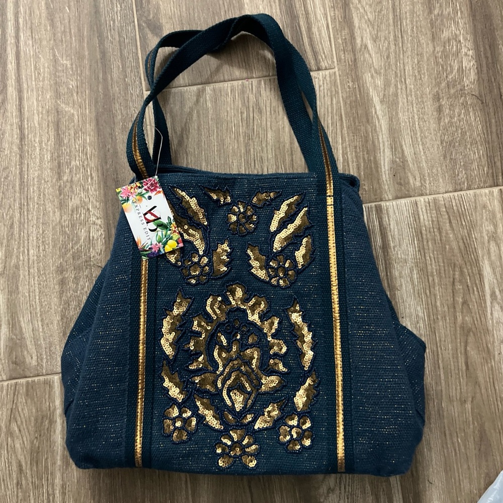 Express Edit - Large Tote, Beaded/Sequins, Turquoise , NWT